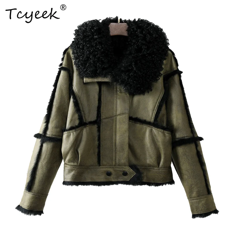 Tcyeek Autumn Winter Rabbit Fur and Fur Integrated Korean Version Square Collar Solid Color Women's Fur Coat Fourrures Femme