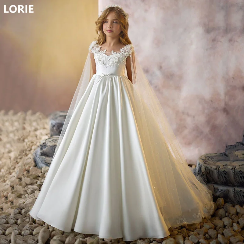 

LORIE Flower Girl Dresses Bow Puffy Little Girl Dress Satin Princess Dress Baby Girl Dresses First Communion Bow