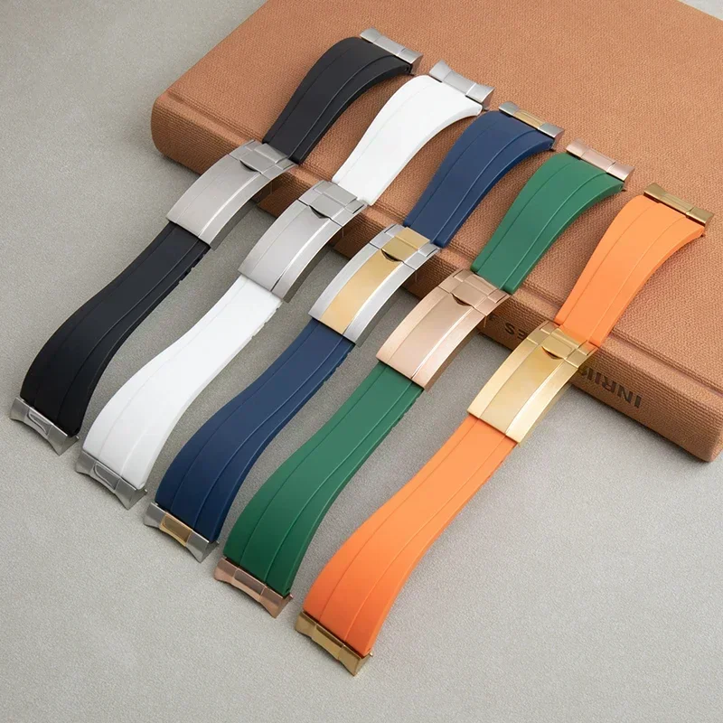 ل رولكس حزام أعماق البحار ساكن السماء ساكن حزام الساعات أضعاف مشبك الوصول 20 مللي متر المطاط الناعم مع نهاية منحنية لين