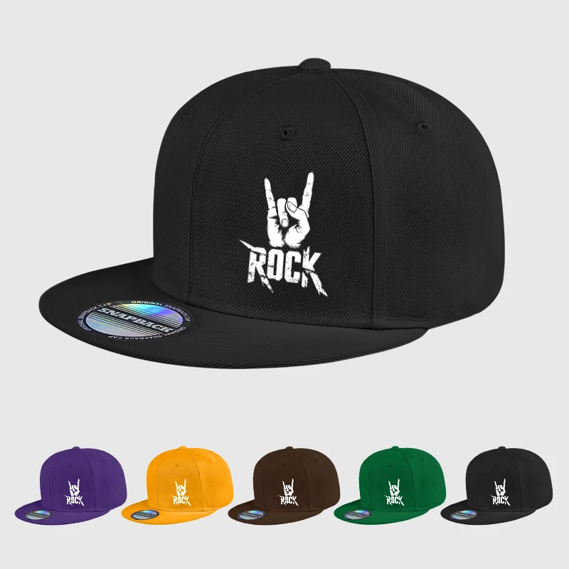 Cool Rock Hand Printed Black Snapback Adjustable Casual Hip Hop Outdoor Unisex Hard Brim Baseball Cap For Men