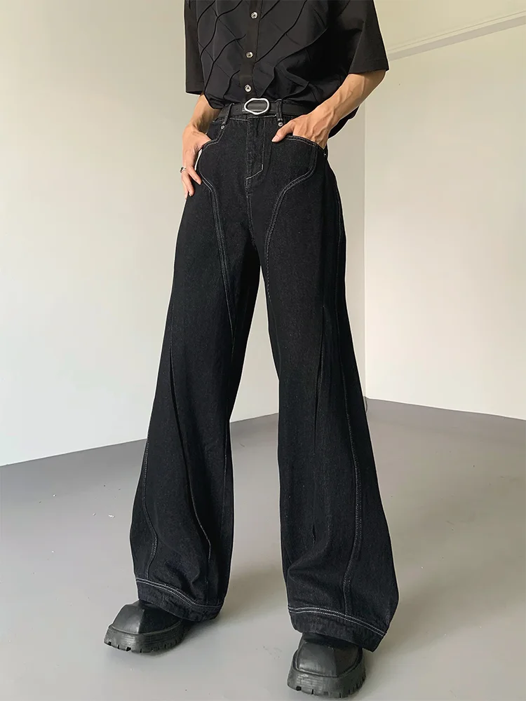 

Retro Decomposition Wide Leg Knife Men's Jeans Youth Casual Loose Flared Pants Breathable Cotton Blend Korean Style