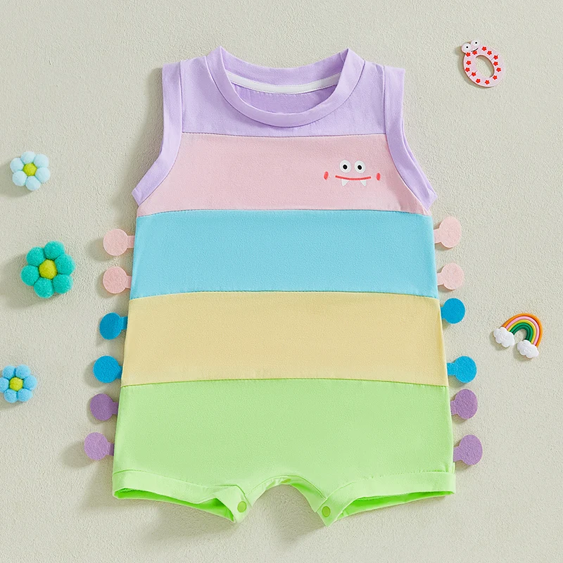 

Toddler Baby Boys Girls Romper Sleeveless Crew Neck Contrast Color Bodysuit Newborn Caterpillar Costume