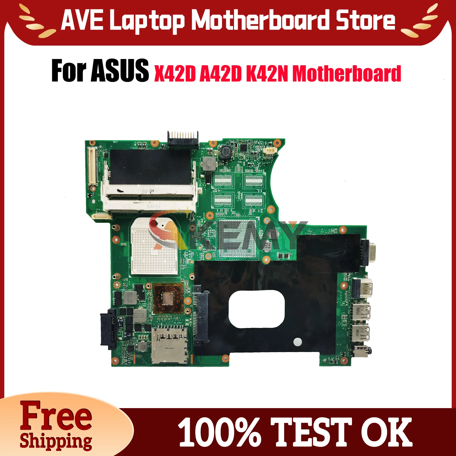

K42N Laptop Motherboard For ASUS K42N X42D A42D K42N Notebook Mainboard This item is in stock 100% tests OK fast shipping