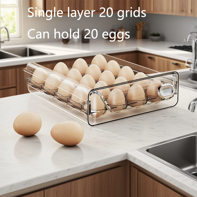 Home kitchen refrigerator stackable egg storage box, PET transparent material timed drawer type egg specific preservation box