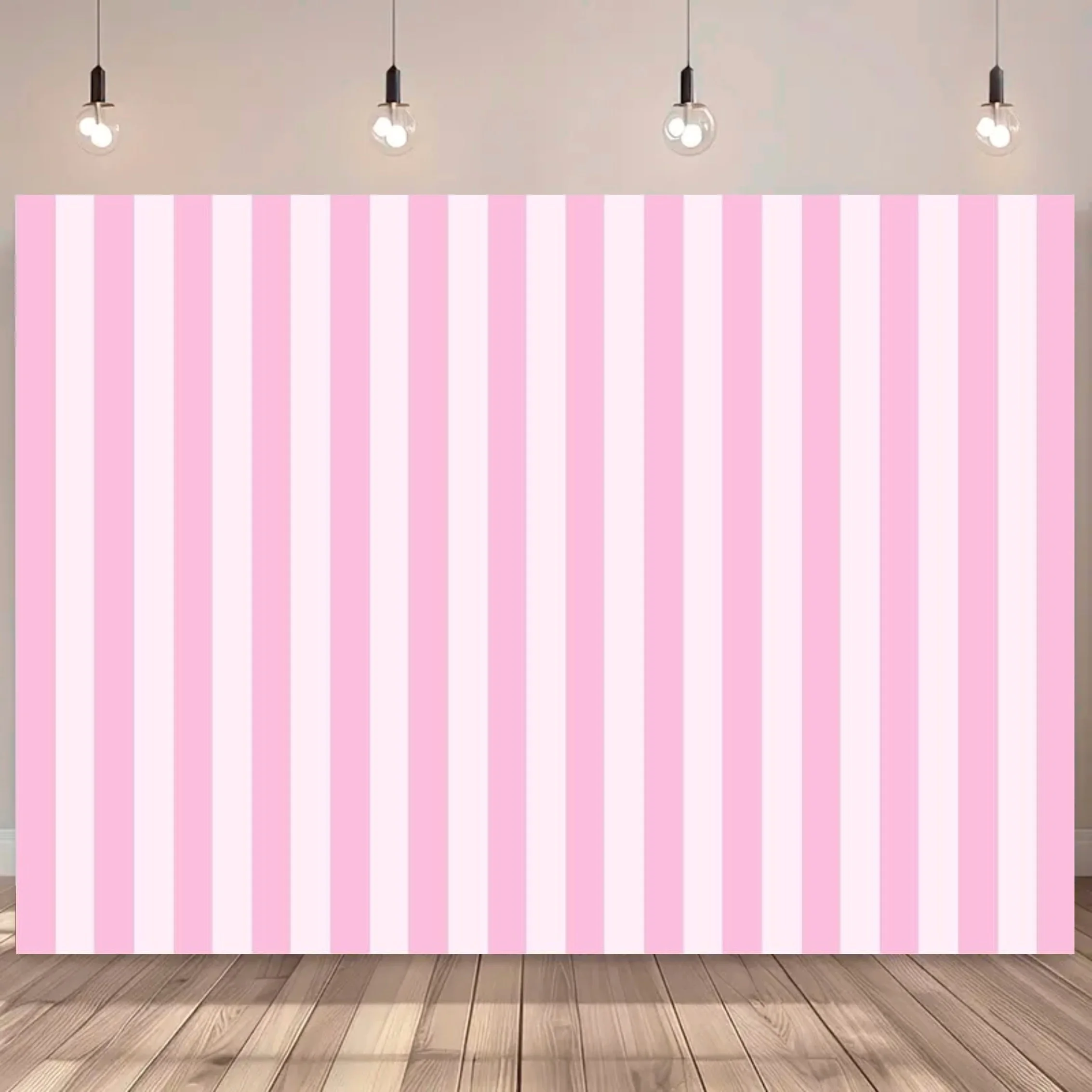 Modischer rosa-weiß gestreifter Polyester-Hintergrundstoff – Geburtstagsfeiern, Partys und süße Porträts