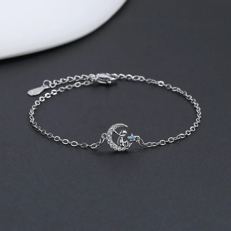 VENTFILLE-pulsera de estrella de Color plata con sello 925, pulsera doble de cristal con estrellas de cinco puntas coreanas, venta al por mayor