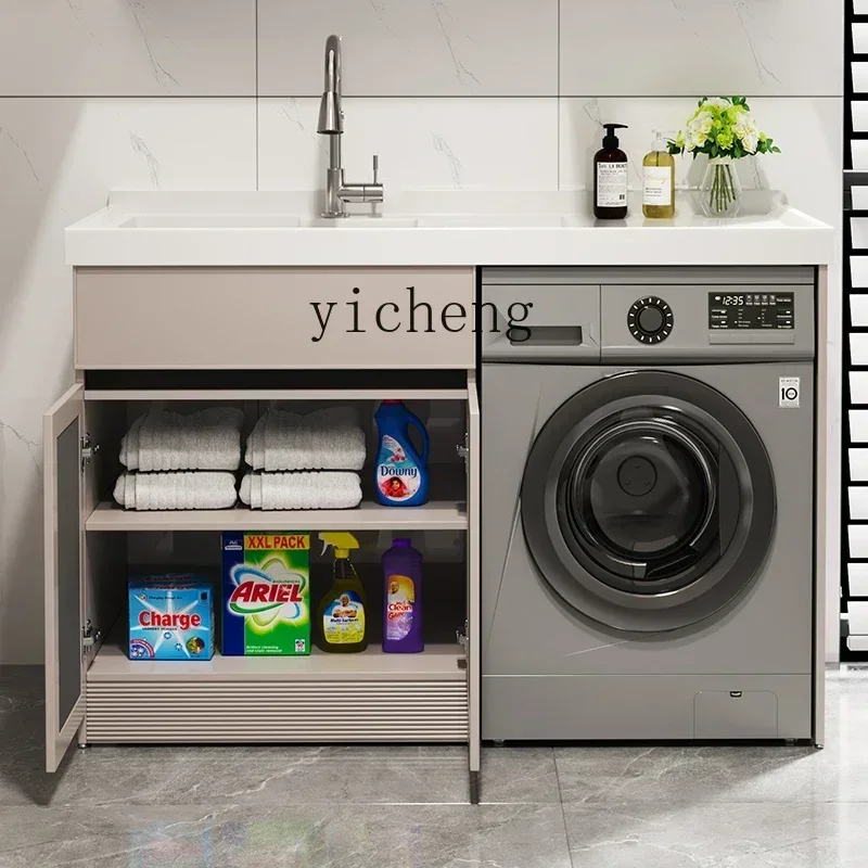 Space Aluminum Balcony Washing Machine Cabinet Laundry Sink Pool Table Integrated Laundry Cabinet with Rubbing Board