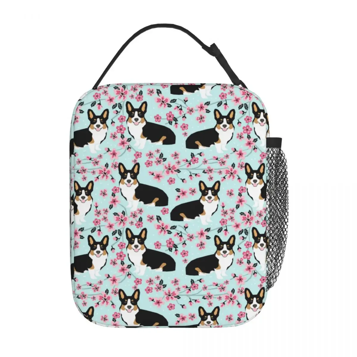 Corgi Cherry Blossom Floral Dog Insulated Lunch Bags Thermal Meal Container Animal Portable Tote Lunch Box Bento Pouch Work