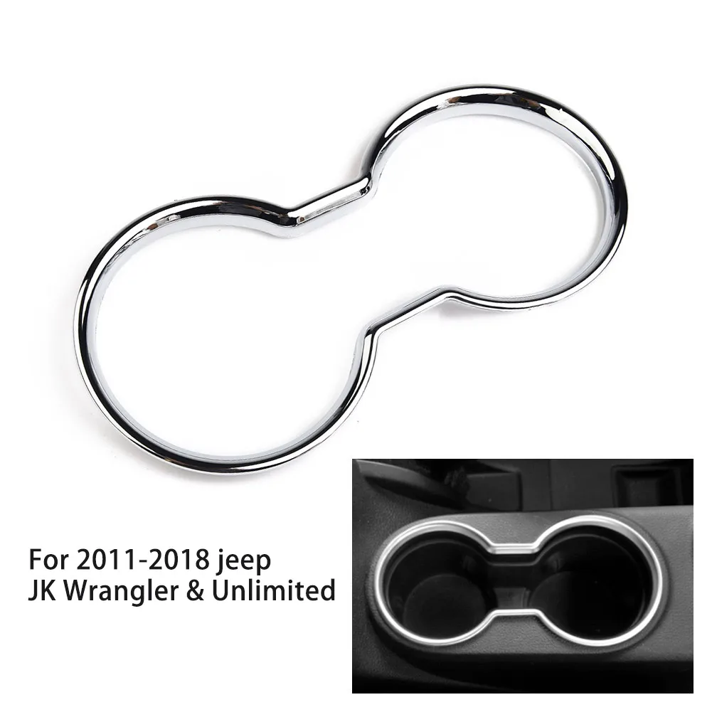 Frame Cup Holder Trim Front Replacement Decoration For Jeep JK Wrangler & Unlimited Silver 2011-2018 Center Console