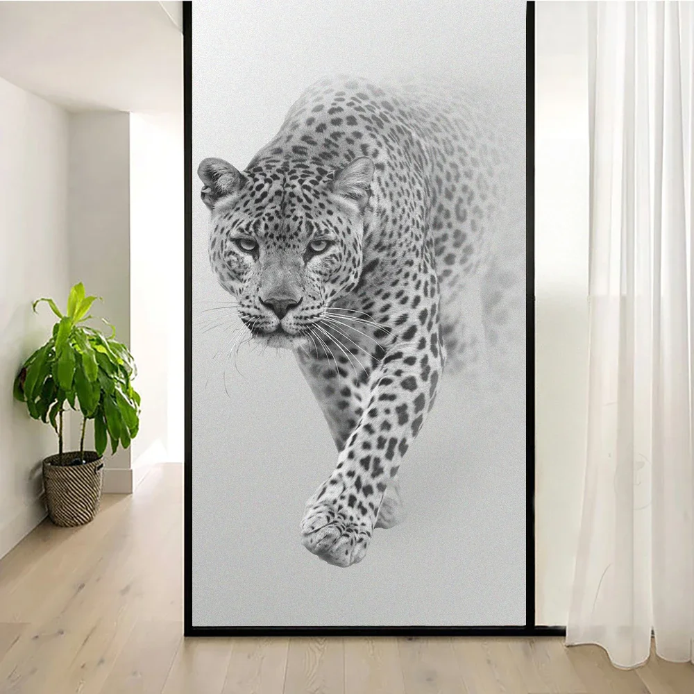 No Glue Static Cling Privacy Window Film Heat Control UV Blocking Window Glass Sticker Leopard Frosted Window Film