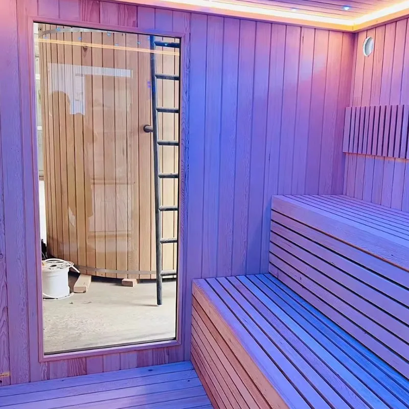 Commercial Grade Infrared System High-End Large Outdoor Wooden Sauna Room Accommodate 6 To 10 Guests For Resort Hotel