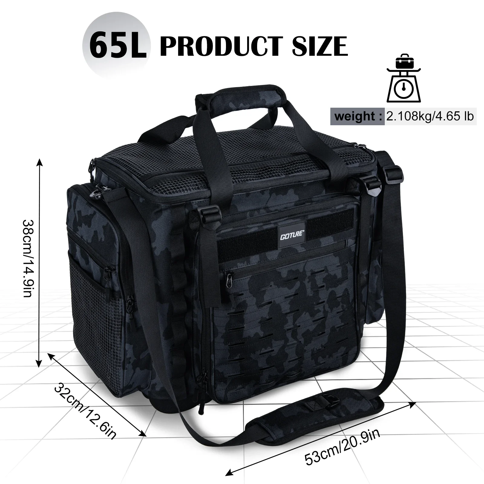 

Goture 53*32*38cm Waterproof Fishing Bag 65L High-capacity Multi Functional Storage Bag for Rod Lure Hook Fishing Accessories