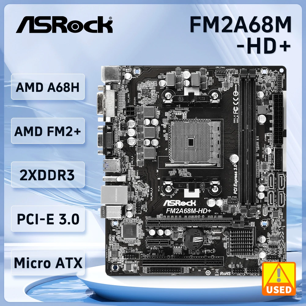 ASRock FM2A68M-HD + 마더보드 소켓 FM2 + AMD A68H DDR3 32GB PCI-E 3.0 SATA III VGA 마이크로 ATX 지지대 A10 AD680 A10 AD7800 cpu 