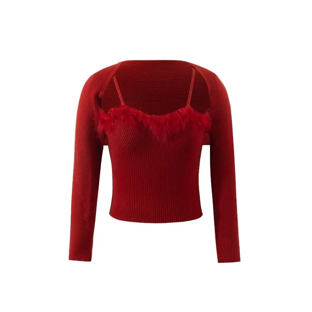 

Женская милая и пряная стильная блузка с квадратным воротником и шалью, топ из двух предметов, осенне-зимний свитер, сексуальный дизайн с открытием