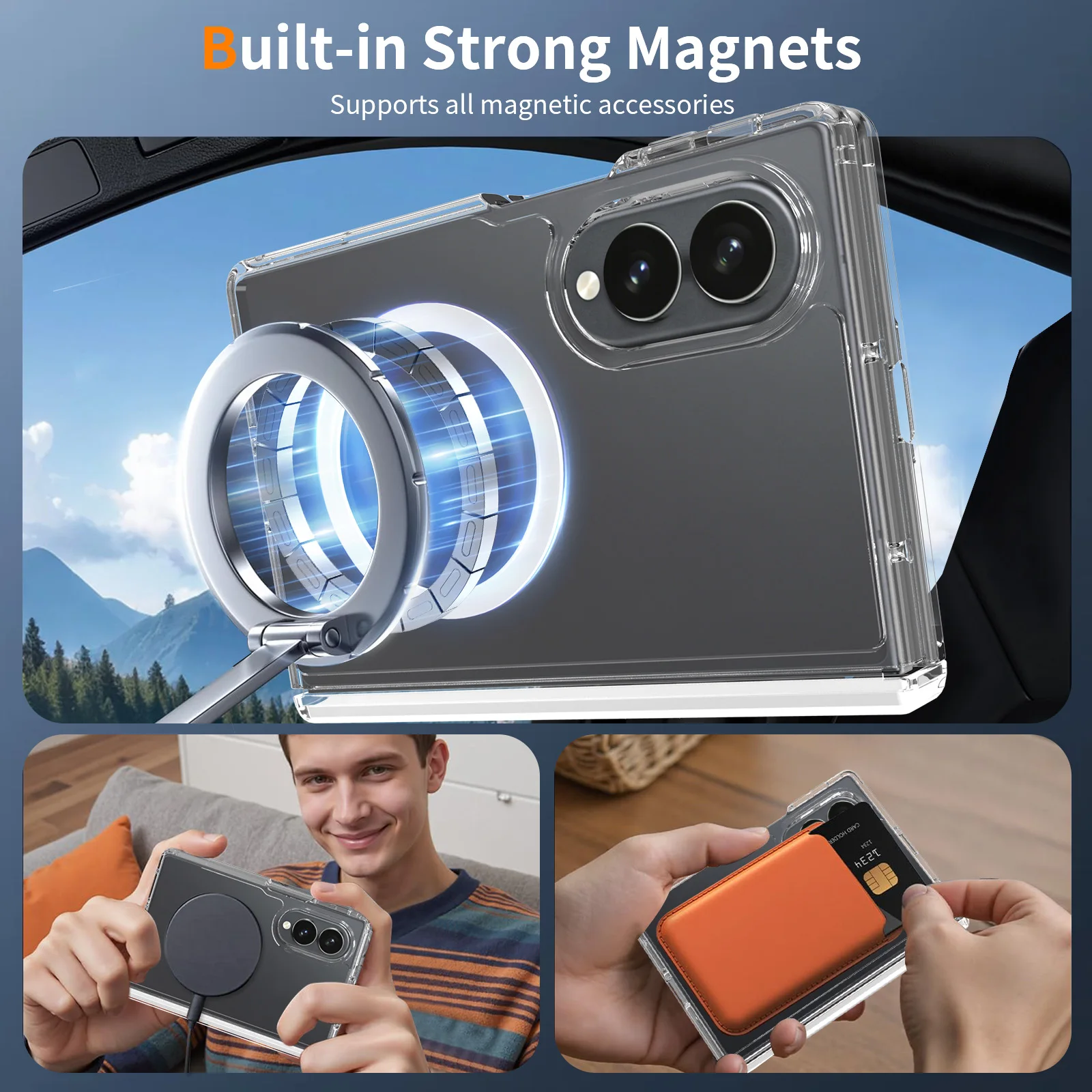 Magnetyczne, przezroczyste etui ochronne z efektem dotyku skóry, odporne na wstrząsy, z szeroką ochroną zawiasu do Samsunga Z Fold 8 ‌   Cienka osłonka Magsafe zapobiegająca żółknięciu — zdjęcie produktu 6