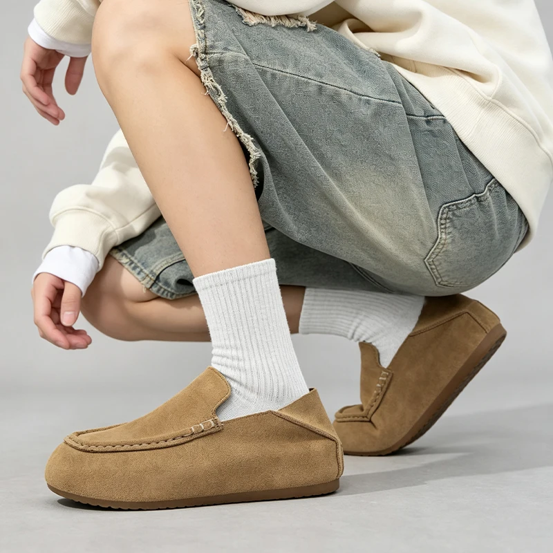 Retro Nubuck Loafers Men Two‑Way Wear Slip‑On Lazy Driving Shoes Soft Sole Commuter Casual Men Shoes