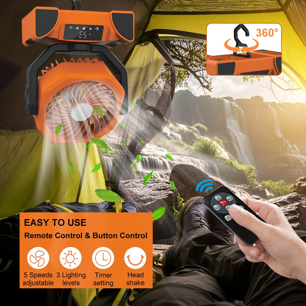 Camping Ceiling Fan 20000mAh Tent Fan With Light And Remote Control Rechargeable Portable Ceiling Lamp Fan For Camping