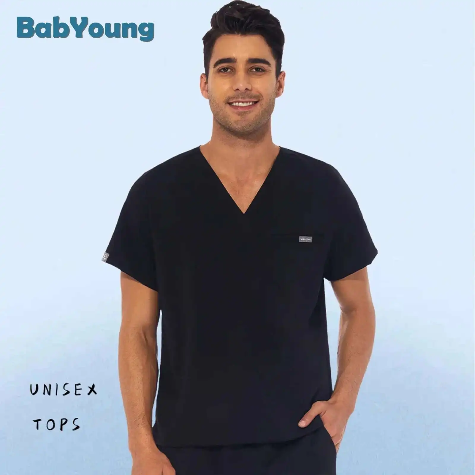 Men Scrub Shirt Opening Room Medical Clothes Doctor Costume Unisex Nurse Nursing Uniforms Short Sleeve Spa Blouse Dentistry Tops
