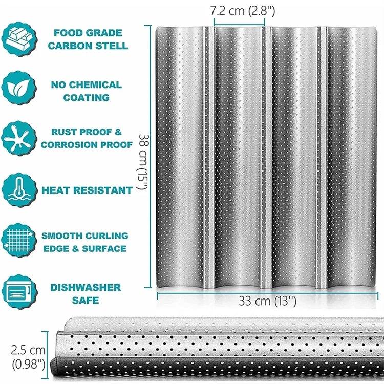 Teglia per pane francese perforata antiaderente Teglia per baguette in acciaio al carbonio Pane francese Pane ondulato Stampo per pane da forno
