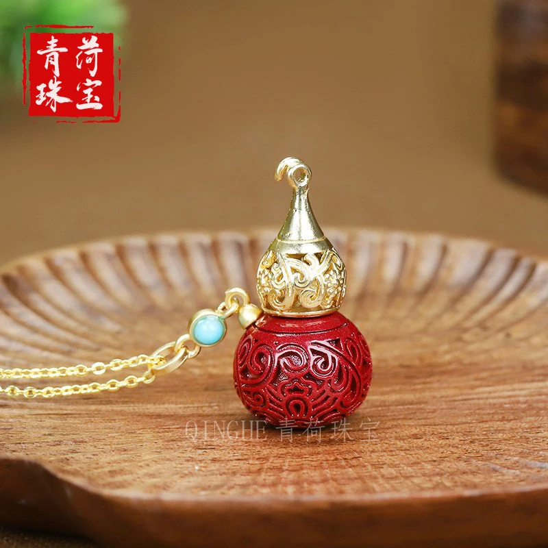 Fortune Gourd with High Content of Purple Gold Sand, Hollow Pendant, Gahu Vase Necklace