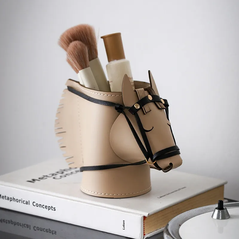 Desktop Storage Box, Cosmetics Organizing Box, Leather Horsehead Shaped Storage Box, Living Room or Study Decoration, Home Decor