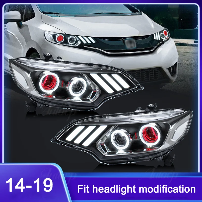 

Fit For Honda Fit /Jazz 2014-2019 Full LED Head Lamp Modified Headlight Streaming Turn Signal Devil's Eye Left Right