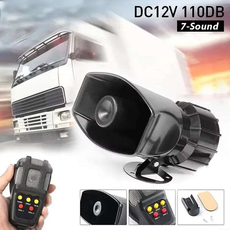 12V 100W Multi-tone Car Siren Horn Loud Emergency Alarm Trumpet PA Speaker System with Mic Vehicle Emergency Sound Amplifier Hor