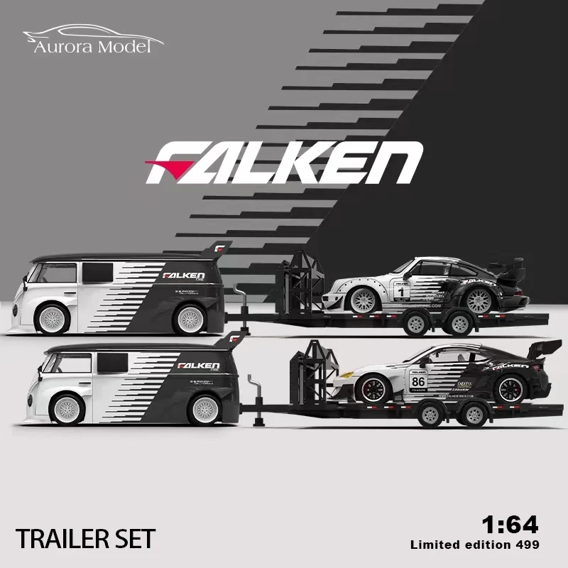 PreSale Aurora 1:64 Black White Falken T1 RWB 964 Pandem 86 Suit Diecast Diorama Car Model Collection Miniature Toy