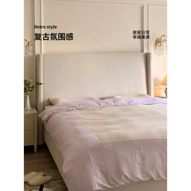 Medieval style flush edge sound bed French cream style master bedroom cotton and linen fabric removable and washable 1.8m storag