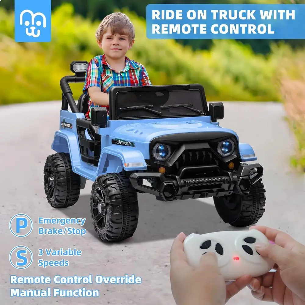 12V Kids Electric Ride on Truck Car Remote Control, Twin 35W Motors 3.5MPH Max Speed, Bluetooth Music Player, 4 Wheels Suspensio