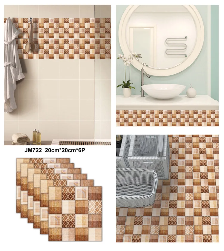20x20cm 6pcs 3D Tile Sticker Kitchen Oil-Proof Film Water-resistant Self-adhesive for Stove Cabinet Young DIY Enthusiasts