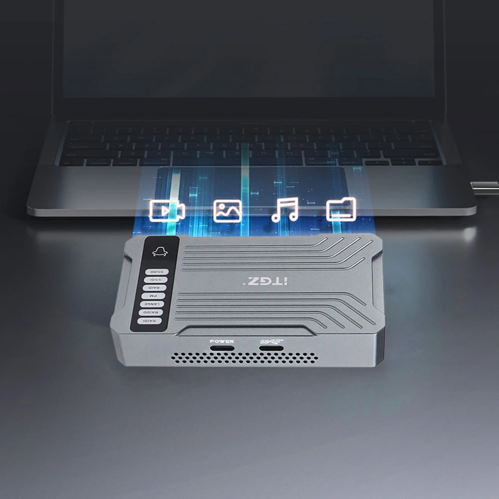 M.2 NVME SSD RAID Case Dual Bay USB3.2 Gen2 20Gbps Array Mobile Hard Drive Enclosure M-key SSD Enclosure for PC Laptop