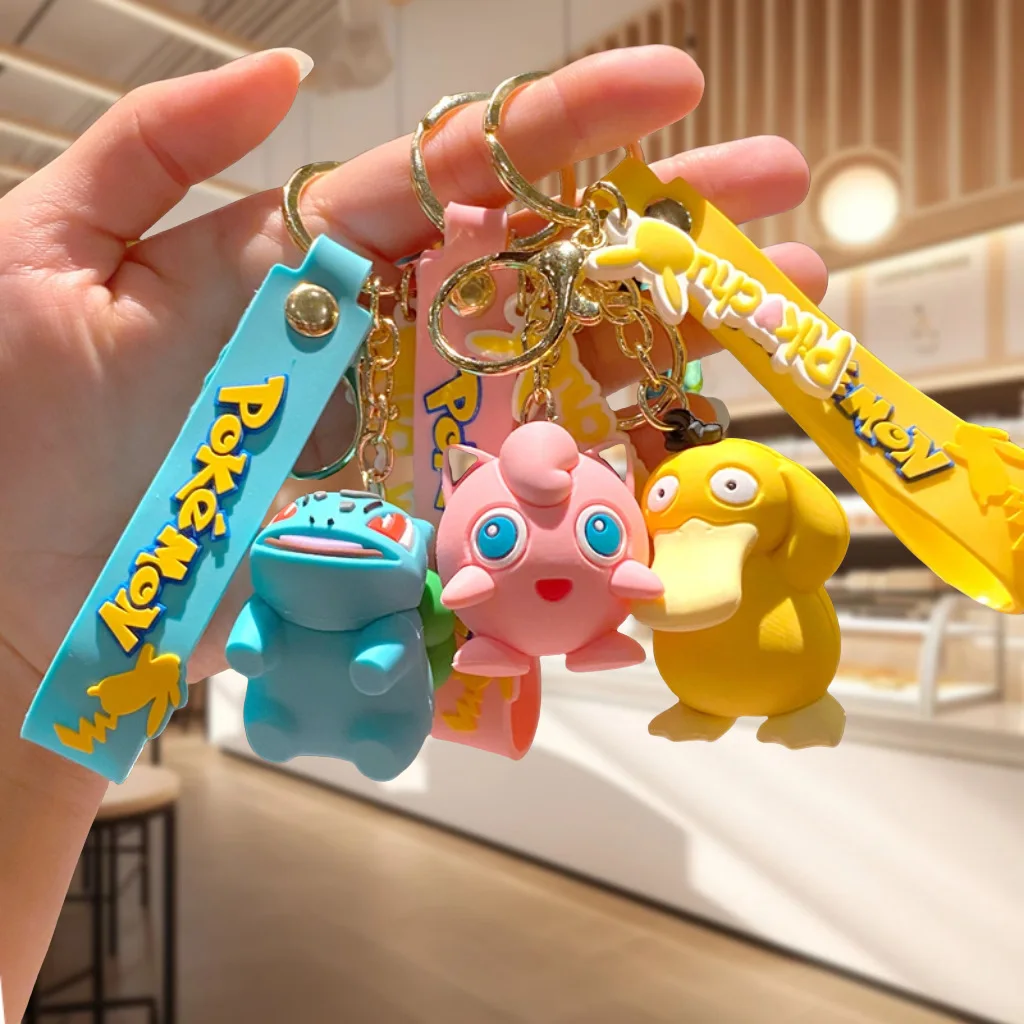 New Pokemon Keychain Anime Figures Pokemon Go Keychain Lot Pikachu Squirtle Bulbasaur Pokeball 3D Silicone Keychains Kids Gifts