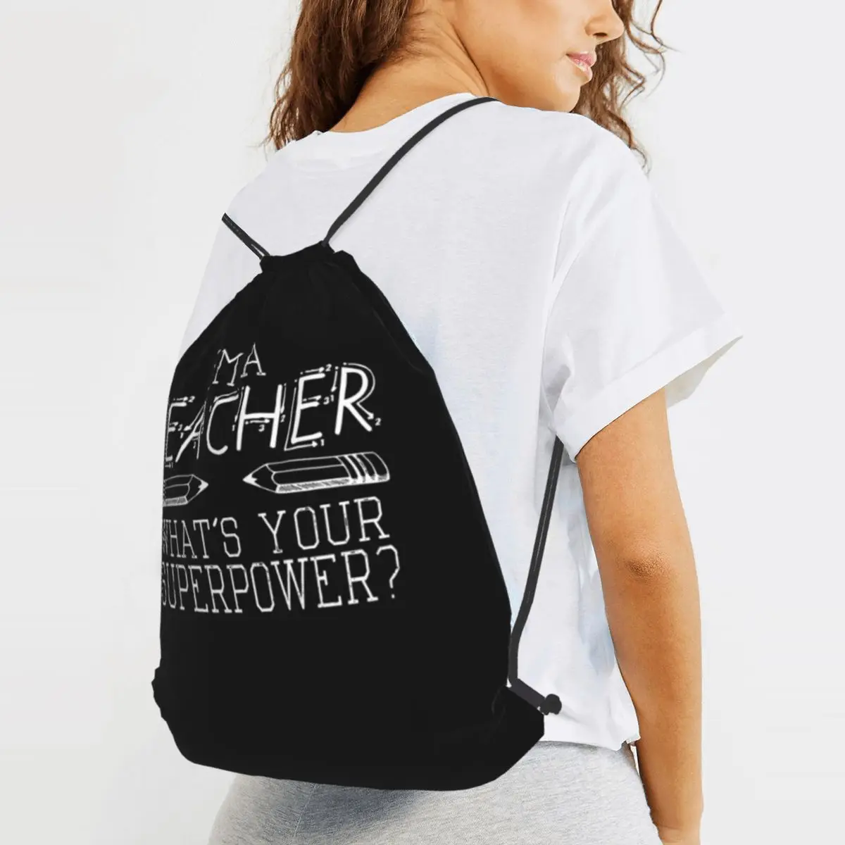 I'm A Teacher, What's Your Superpower Backpacks Fashion Drawstring Bags Sundries Bag Book Bags for Travel Students
