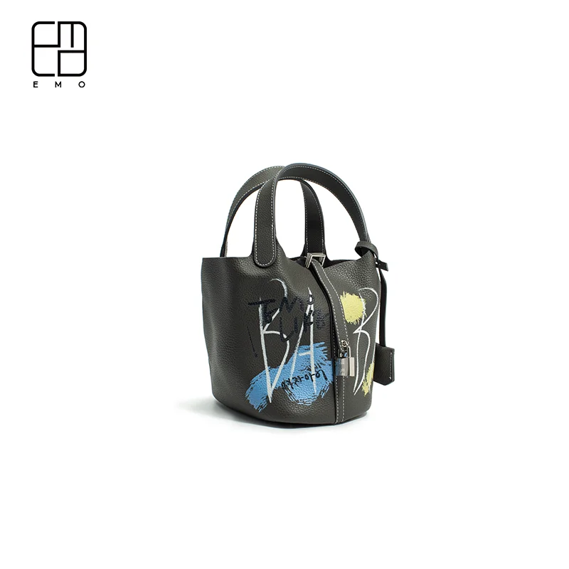 Original EMO Senior sense graffiti cylinder bag basket bag niche design single shoulder female bag large capacity bucket bag