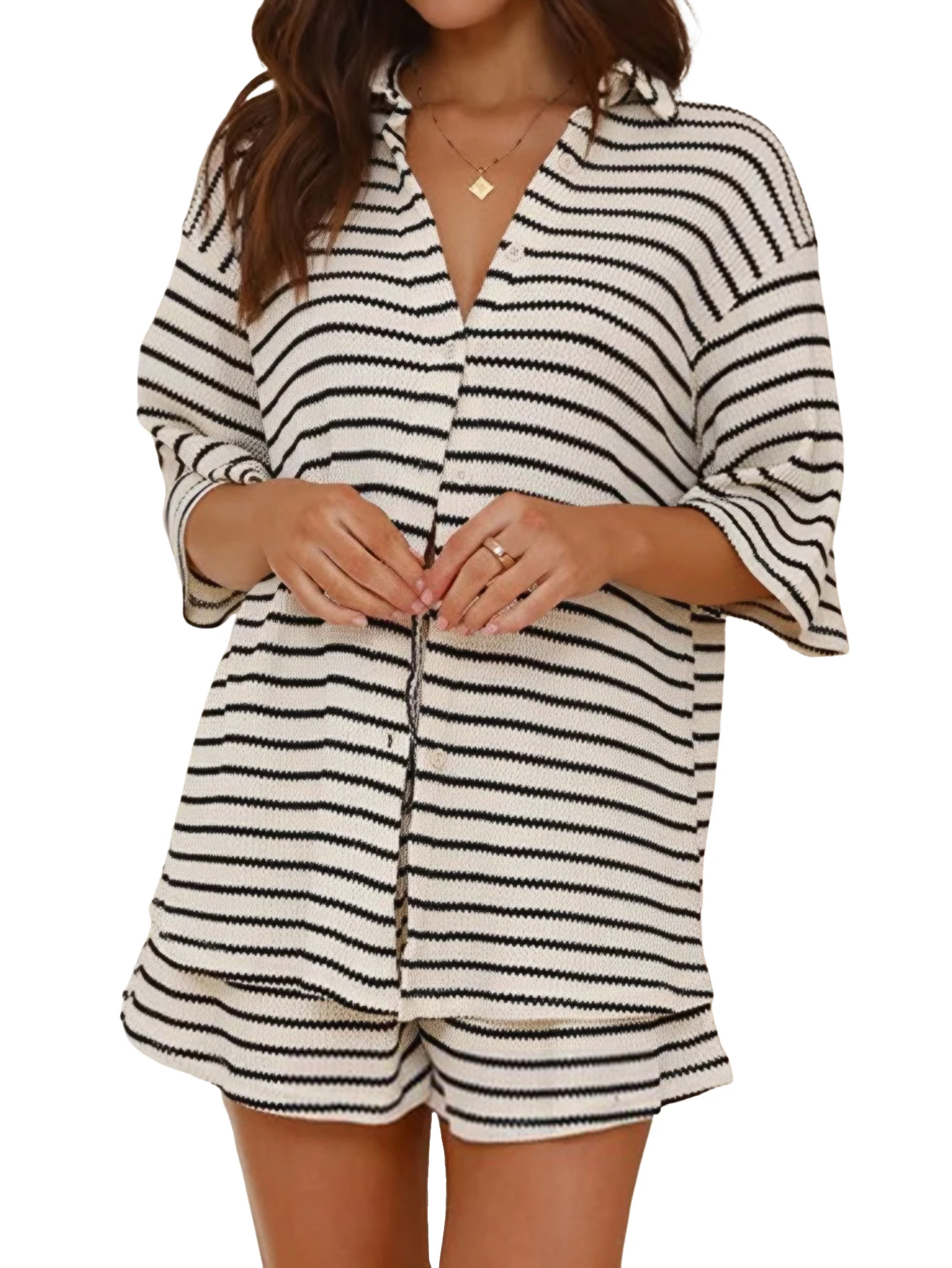 

Women Two Piece Set Short Sleeve Casual Blouse Shirts+Shorts Pants Women Clothing Suit Summer