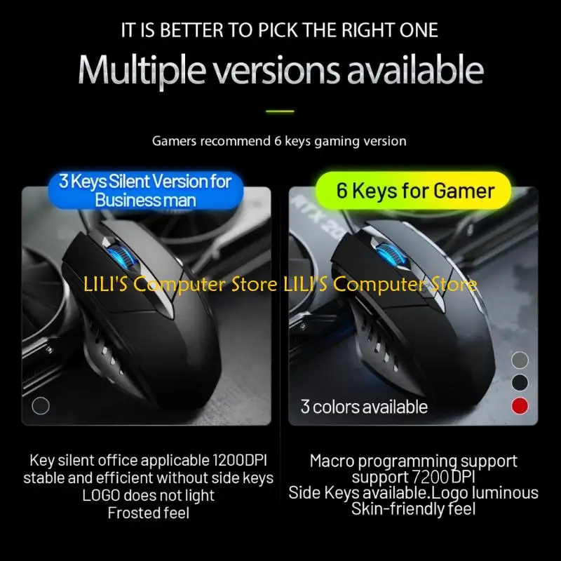 

A52B USB Computer Mouse Quiet Mouse 6 Button Corded Mouse 8800DPI Adjustable Office