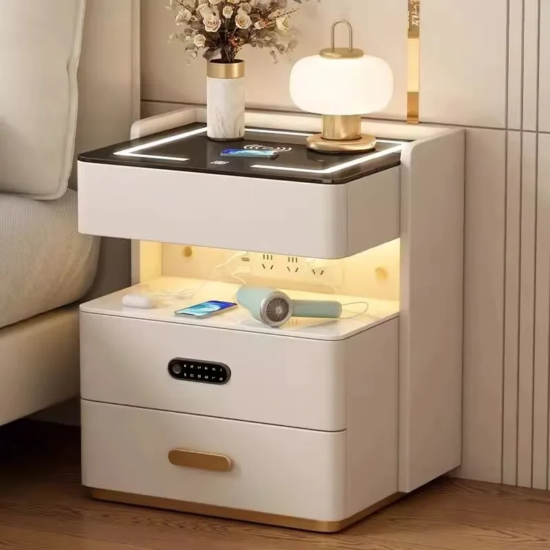 

Charging Fingerprint Bedside Table Lamp White Smart Bedroom Bedside Table Modern Minimalist Mesa De Noche Dormitorio Furniture