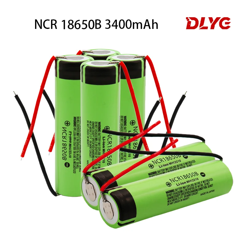 Rechargeable Lithium Ion Battery Ncr18650b,34b with Welding Wire, 3.7v,3400mah,Suitable for Power Tools,Razor Blades,Microphones