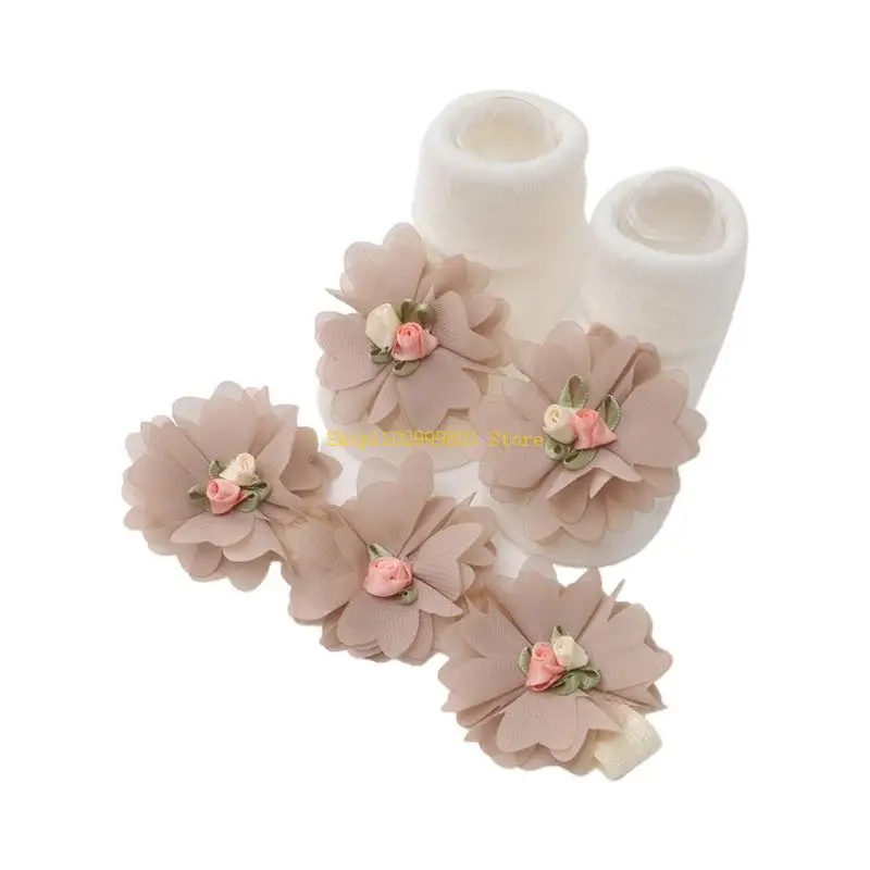 Fashionable Baby Lace Flower Socks & Hair Headband Set Kids Gift set for Girls J0MF