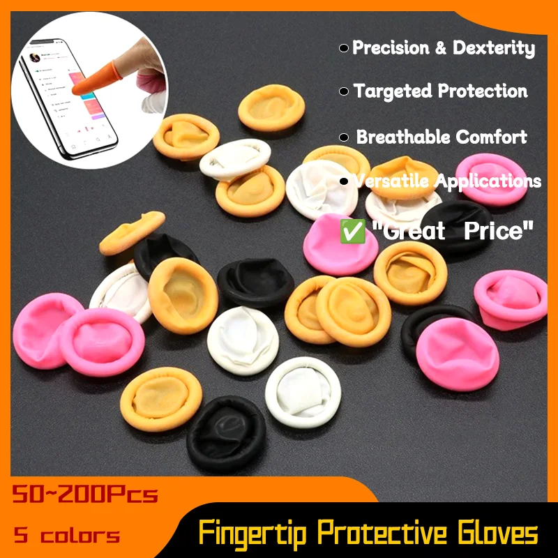 

50~200Pcs Disposable Fingertip Protective Gloves Natural Rubber Non-slip Anti-static Latex Finger Cot Fingertip Cleaning Tools