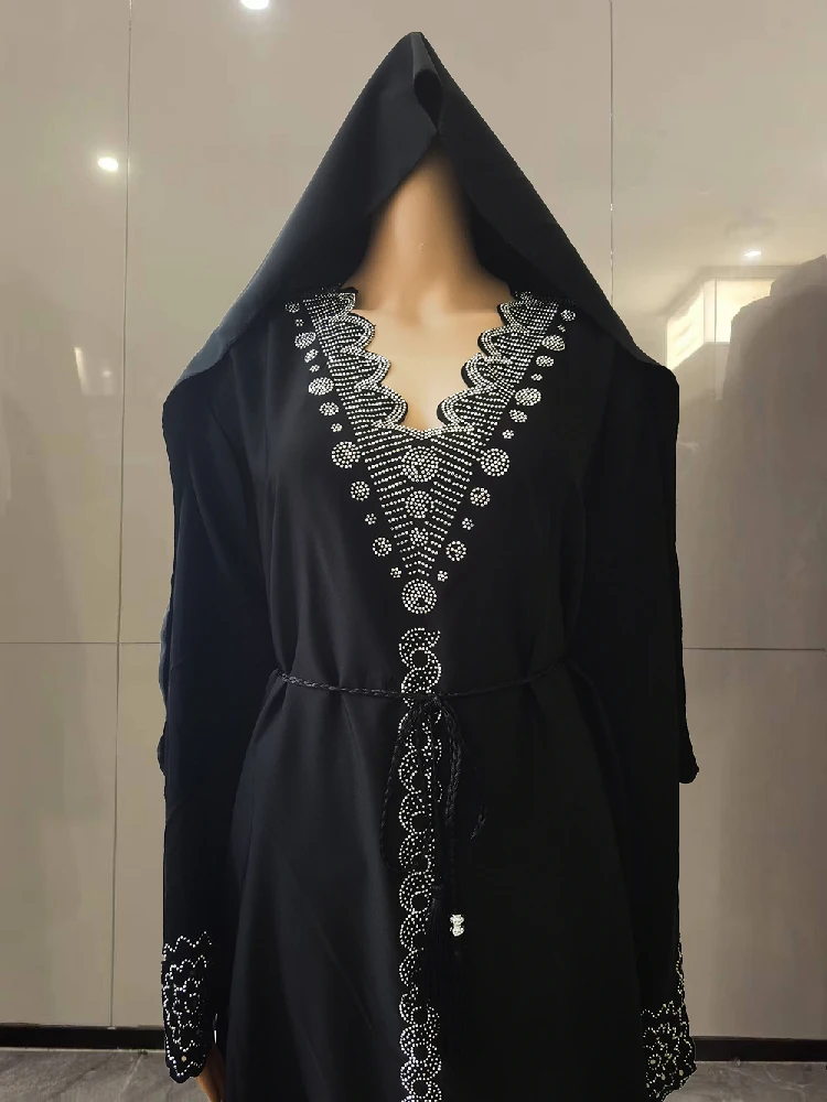 Luxury Dubai Diamond Muslim Modest Dress for Women Elegant Arabic Femme Hijab Abaya 2024 Islamic Long Sleeve Turkey Clothing