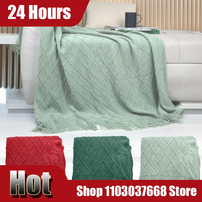 Winter Decorative Large Throw for Couch Sofa Blanket Christmas Decor Red Throw Blanket with Fringe Geometric Bed Burgundy Throw