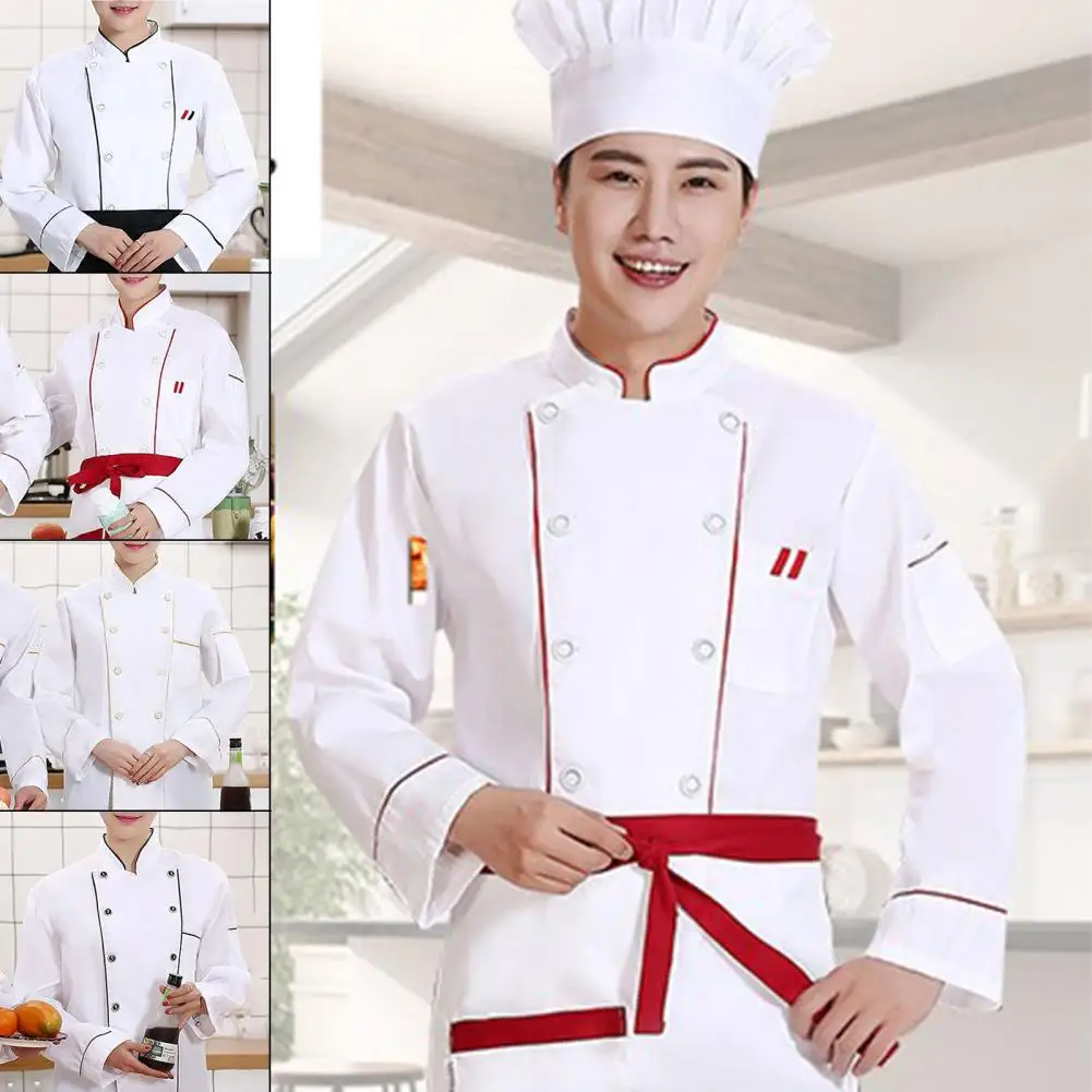 Chemise de Chef à col montant, vêtements de cuisine à Double boutonnage absorbant la sueur, uniforme de Chef de cuisine de Restaurant unisexe pour hôtel