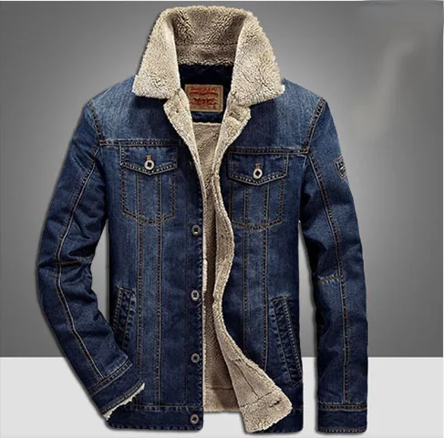 Modische Jeansjacke für Herren im Winter, warme Fleece-dicke Herrenjacke, lässige, lockere, einreihige Herrenbekleidung – Detail 4
