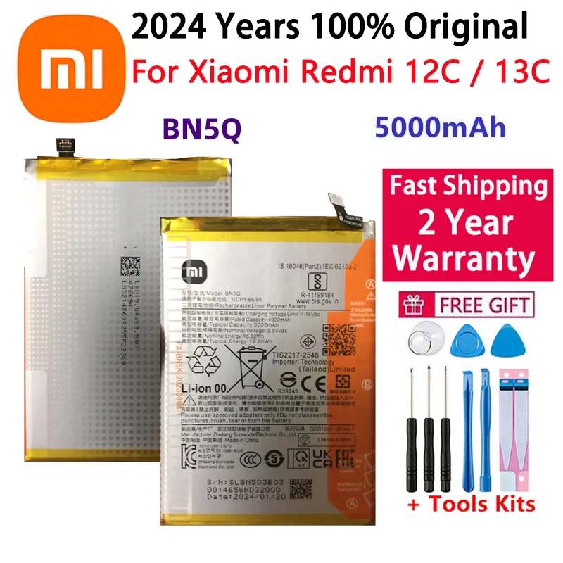 2024 Years 100% Original BN5Q For Xiaomi Redmi 12C / Redmi 13C 23124RN87C Mobile Battery Replacement Batteries Fast Shipping