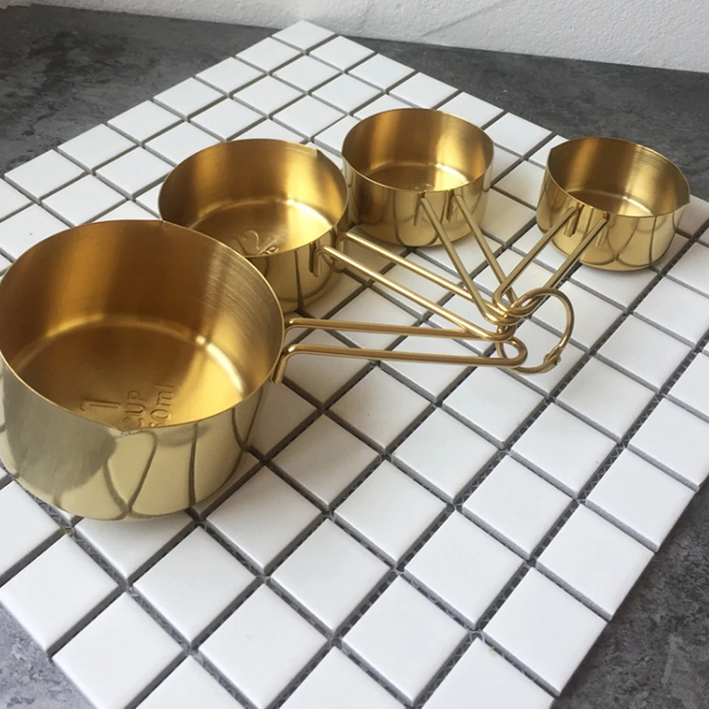 

4PCS Golden Measuring Cups Stainless Steel Spoons Kitchen Essentials Baking Utensils Chef Tools Tablespoon Measure Accessories