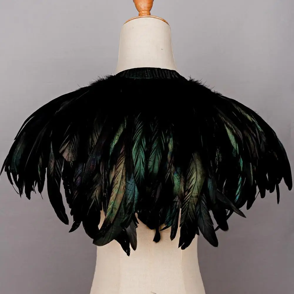 Capa de fiesta de carnaval, chal de plumas góticas, capa con cuello de encaje, disfraz de bruja para Halloween, Carnaval, mujer, negro y blanco