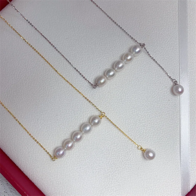 NEW AAAA 8-9MM AKOYA ROUND WHITE PEARL STATION NECKLACE 18