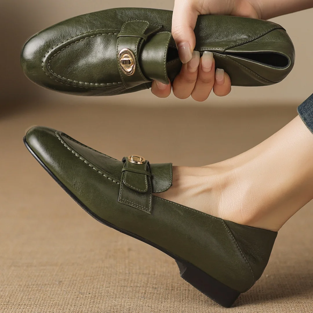 

Flokathy women's genuine leather round toe slip-on flats loafers high quality soft comfortable casual moccasins shoes for woman